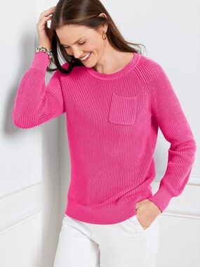 Talbots Hot Pink Cotton Long sleeve Crewneck pullover Sweater - Size Large